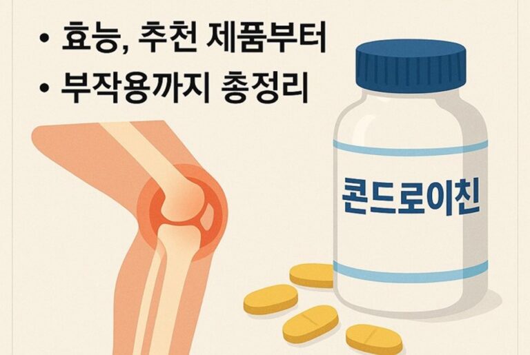 콘드로이친을 설명하는 무릎관절과 약의 이미지