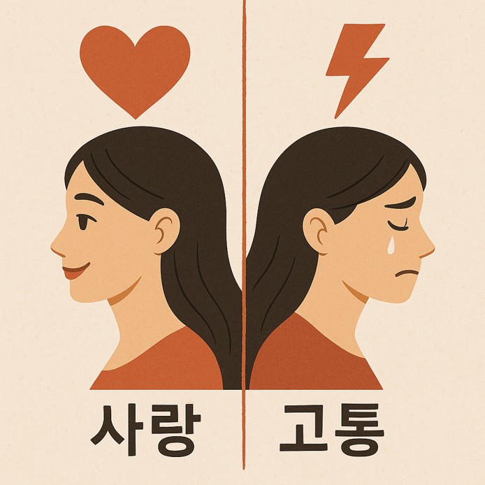한사람이 사랑과 고통을 느끼는 양면성의 모습