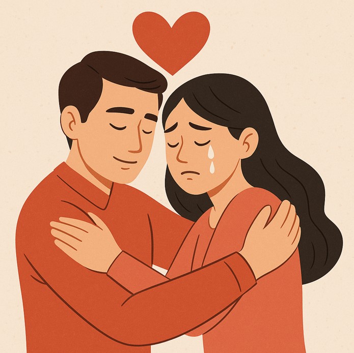 남녀가 함께 어깨를 마주보며 있는 모습
