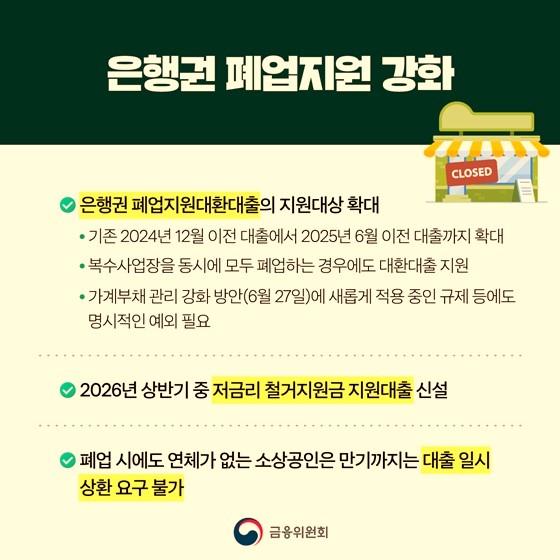 은행권 폐업지원 강화의 내용 정리