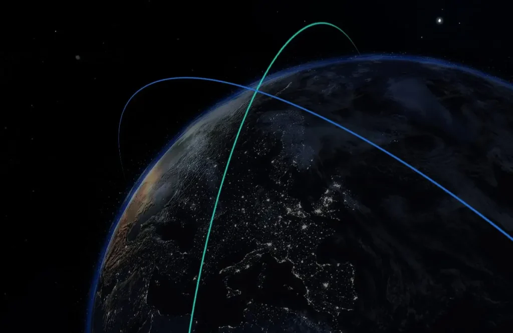 지구주위를 돌고 있는 궤도를 표시한 사진