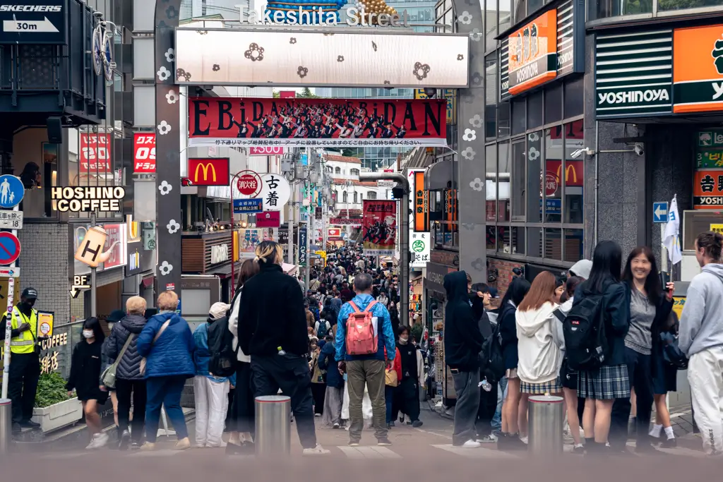 하라주쿠 다케시타 거리 골목에 수많은 사람들이 붐벼있는 모습