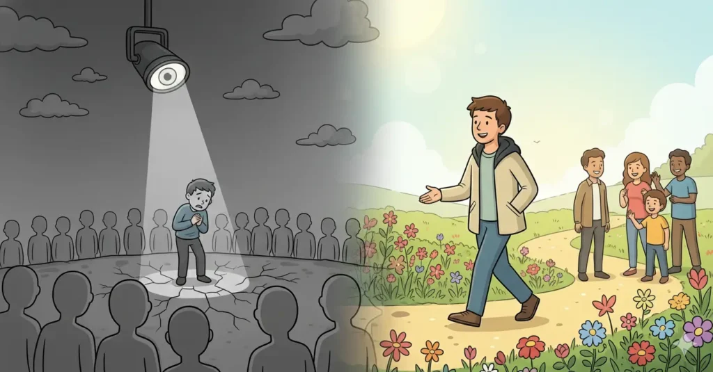 스포트라이트를 받으며 부담을 갖는 사람과 자유롭게 해방된 사람