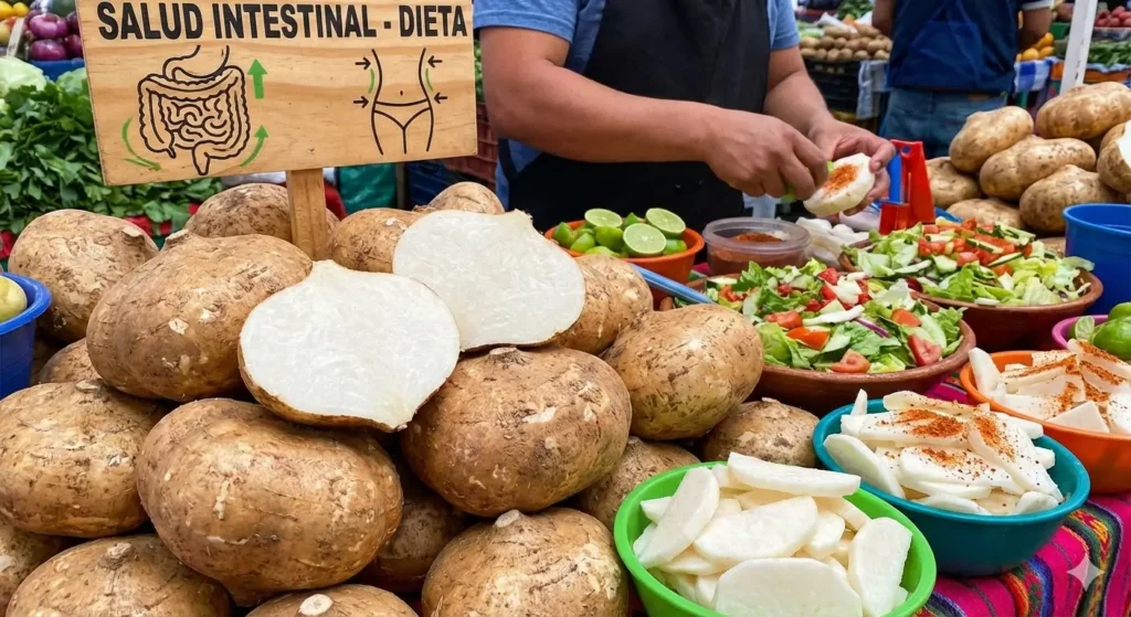 시장에서 판매하는 히카마와 생으로 먹을 수 있게 조리하는 모습