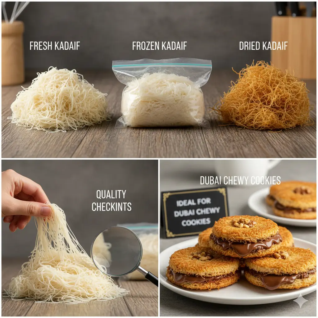 생 카다이프, 냉동 카다이프, 건조 카다이프를 각각 비교해서 나타낸 사진