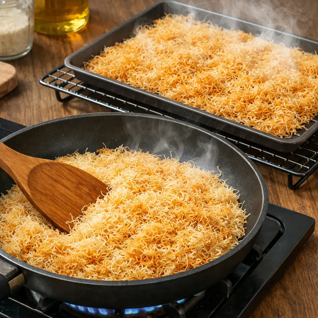 카다이프를 팬에 볶는 사진