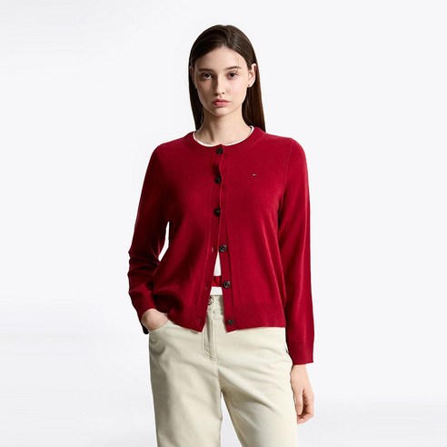 타미힐피거 여성가디건 캐시미어 블렌드 크루넥 가디건 RED
