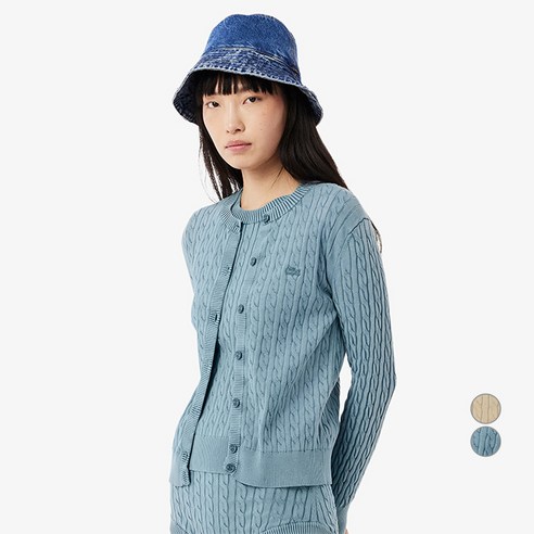 라코스테 여성가디건 가먼트 다잉 케이블 긴팔 면 가디건 AF9584