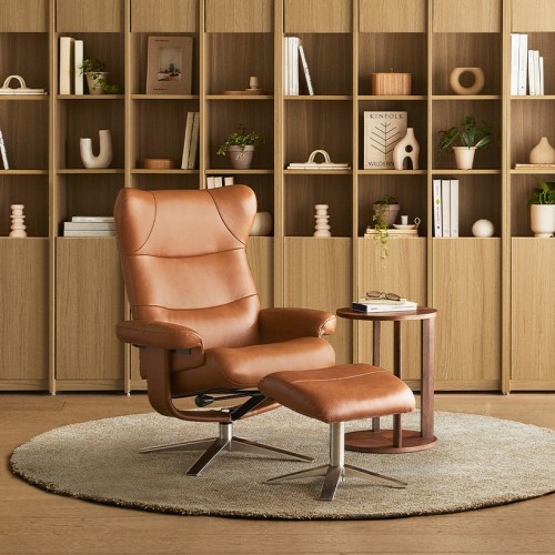 까사미아 옴므 1인용 리클라이너 쇼파 브라운 스툴포함