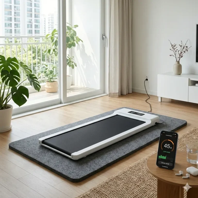 아파트 거실에 설치된 저소음 워킹패드와 층간소음 방지 매트