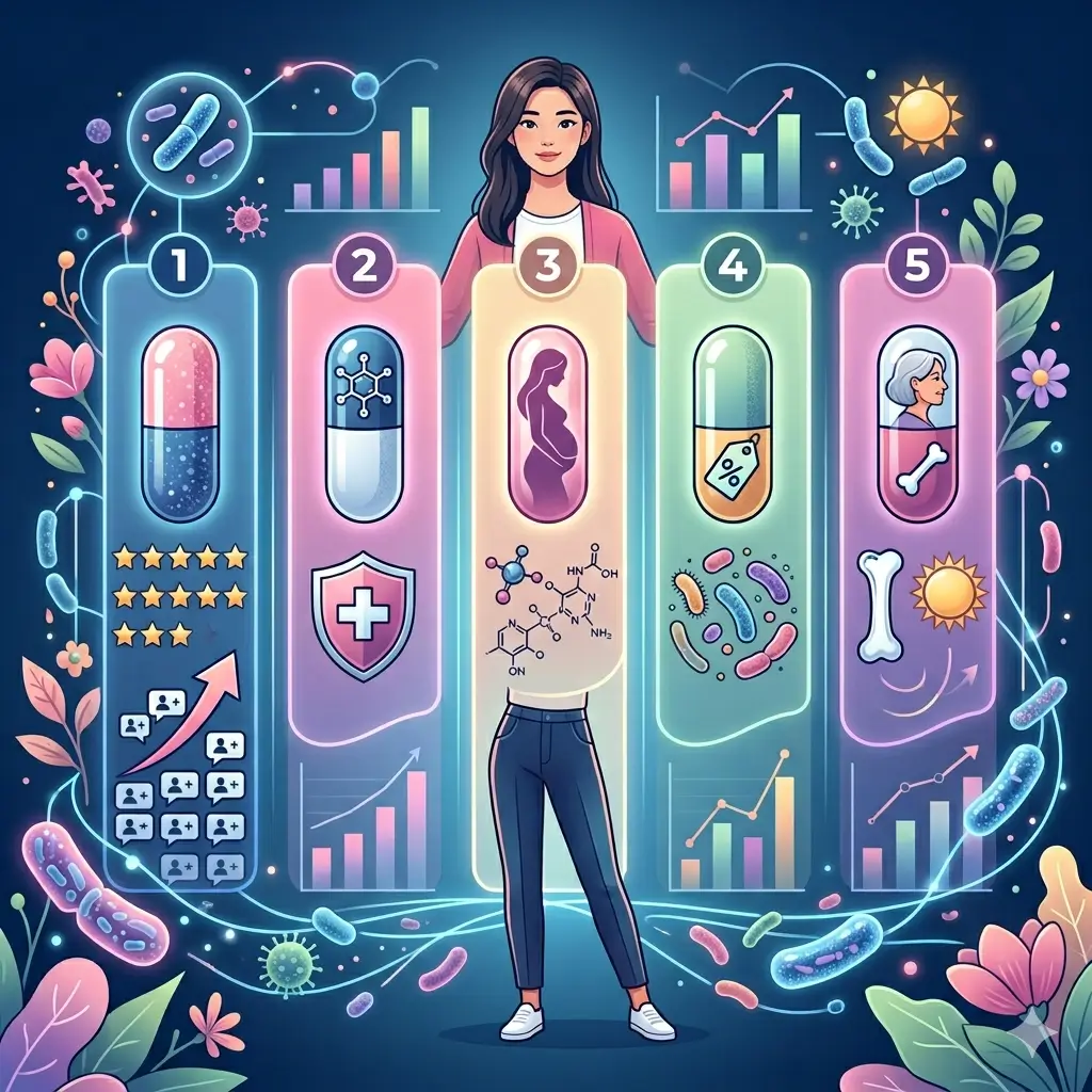 2026년 여성 질유산균 추천 TOP 5 제품(피토틱스, 지노프레쉬, 세티밀 등) 비교 분석 인포그래픽 이미지
