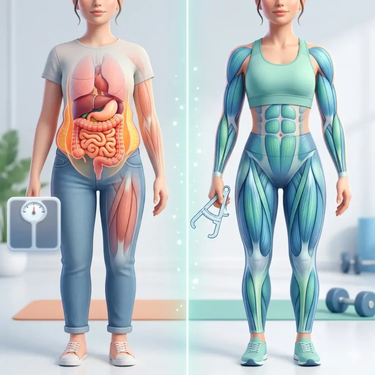 같은 65kg 몸무게지만 근육량과 체지방률 비율에 따라 체형이 다르게 보이는 마른 비만 비교 시각 자료