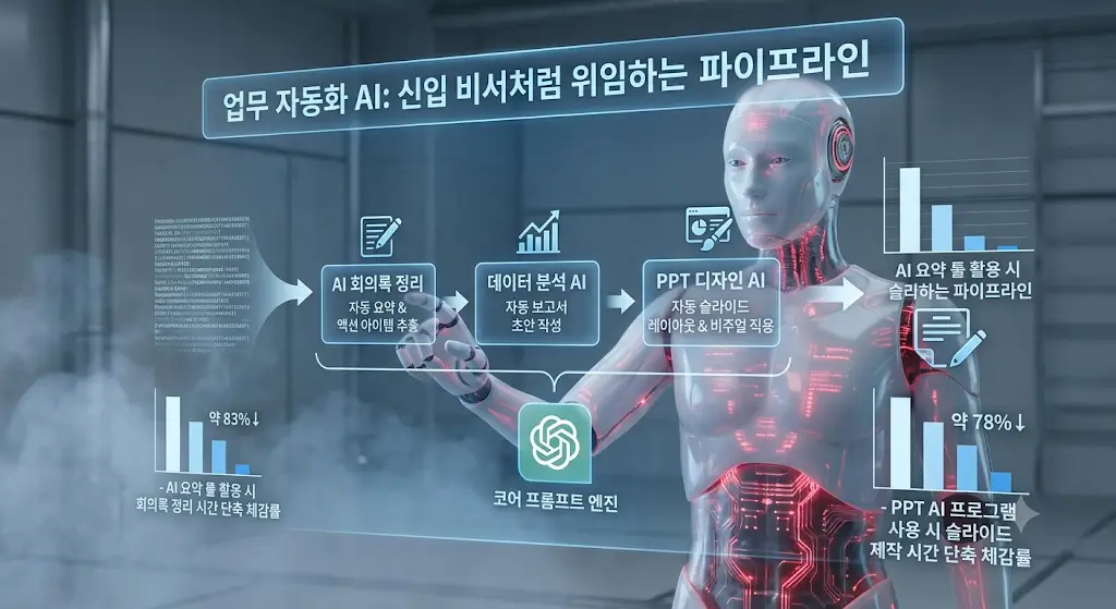 AI 업무 자동화 파이프라인 효율성 인포그래픽